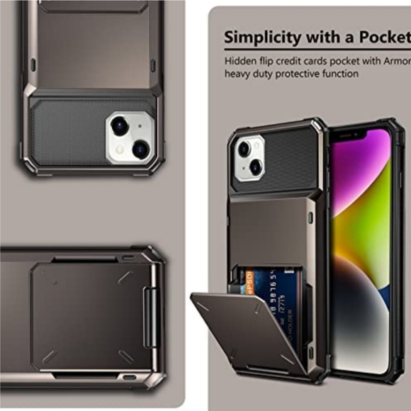 Wallet Cover Dual Layer Hybrid Case for iPhone 14 - Picture 3 of 8